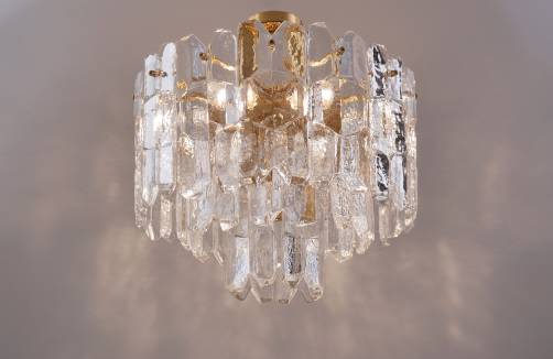 Kalmar Palazzo flush light, brutalist glass & gilt brass, 1970`s ca, Austrian